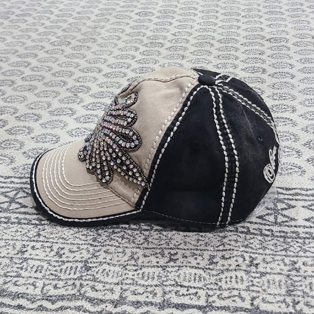 Embellished Crystal Accent Beige Baseball Cap - Women - Picture 2 of 9